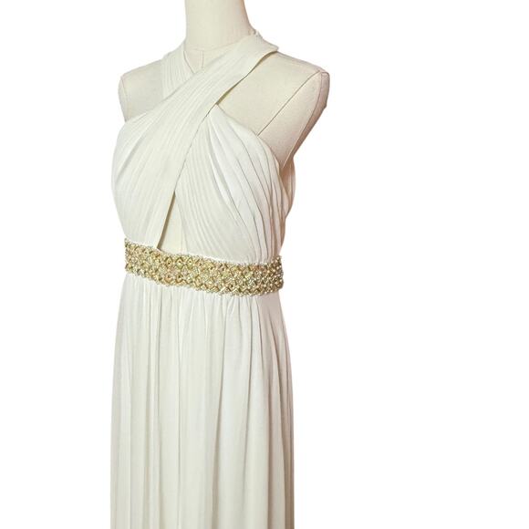 CACHE Maxi Greek Goddess Gown Beaded Belt Size 12 Open Back Zipper Closure - Picture 8 of 11